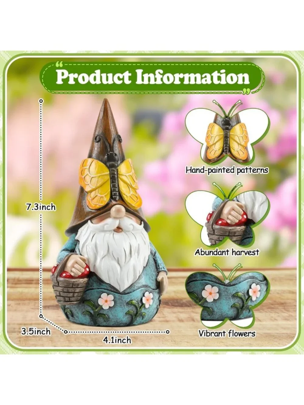 Charming Butterfly Garden Gnome Statue - 7.3